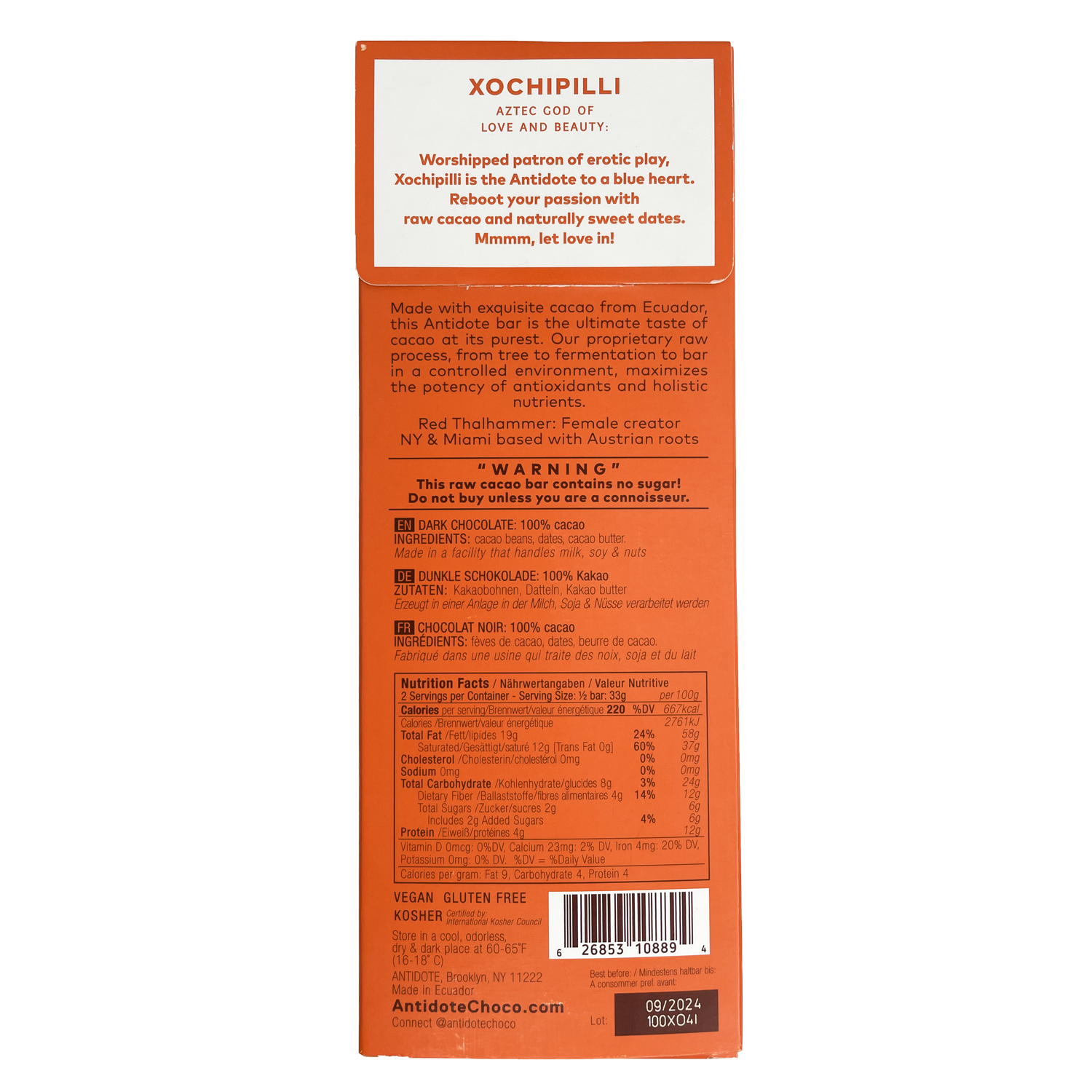 Antidote Chocolate XOCHI: RAW 100% CACAO + DATES