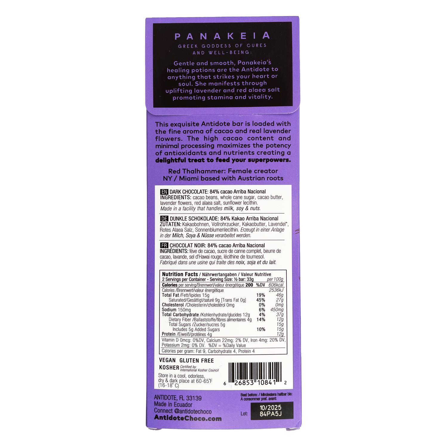 Antidote Chocolate PANAKEIA: LAVENDER + RED SALT