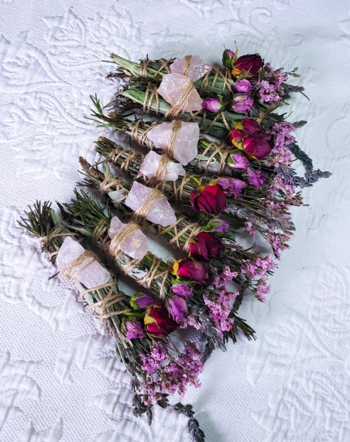 Rose Quartz, Rosemary, Sage, and Lavender Smudge Stick