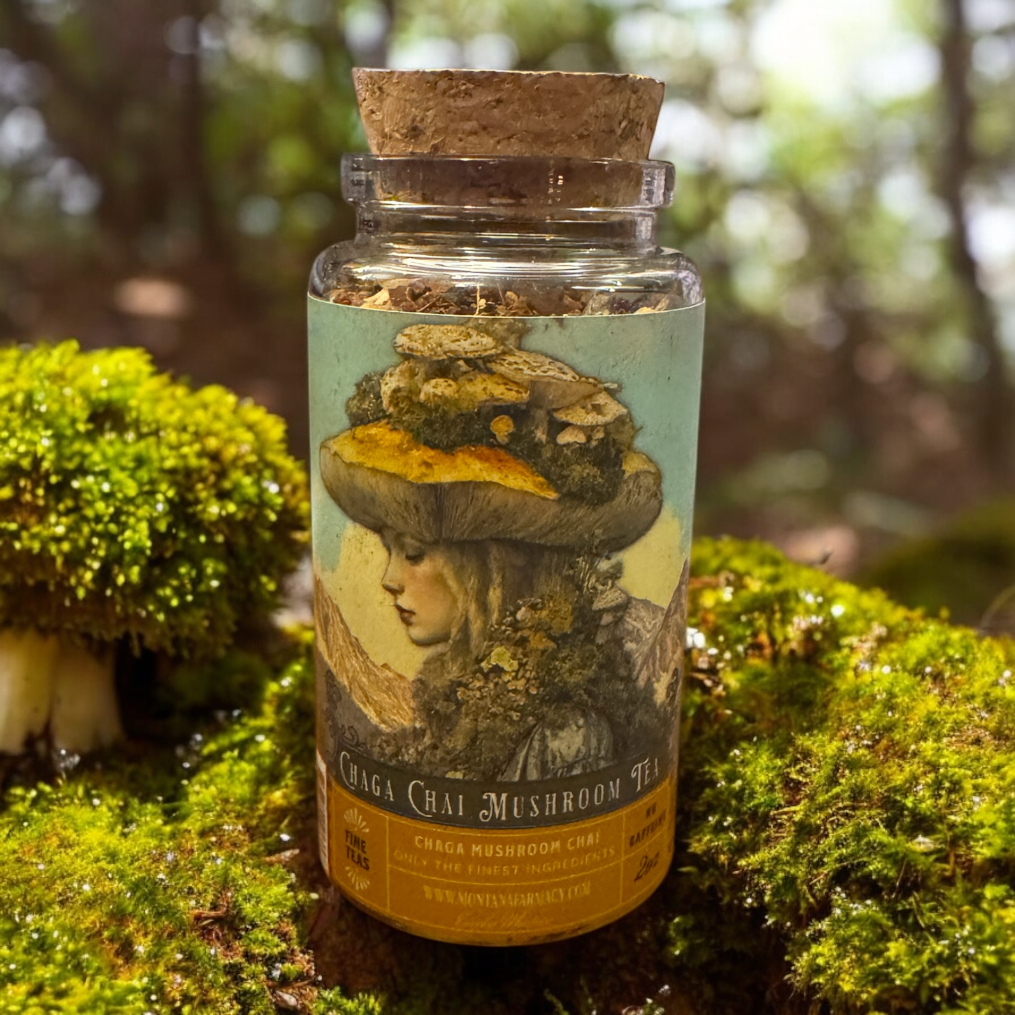 Chaga Chai Mushroom antioxidant Tea Spice  in corked ap Jar