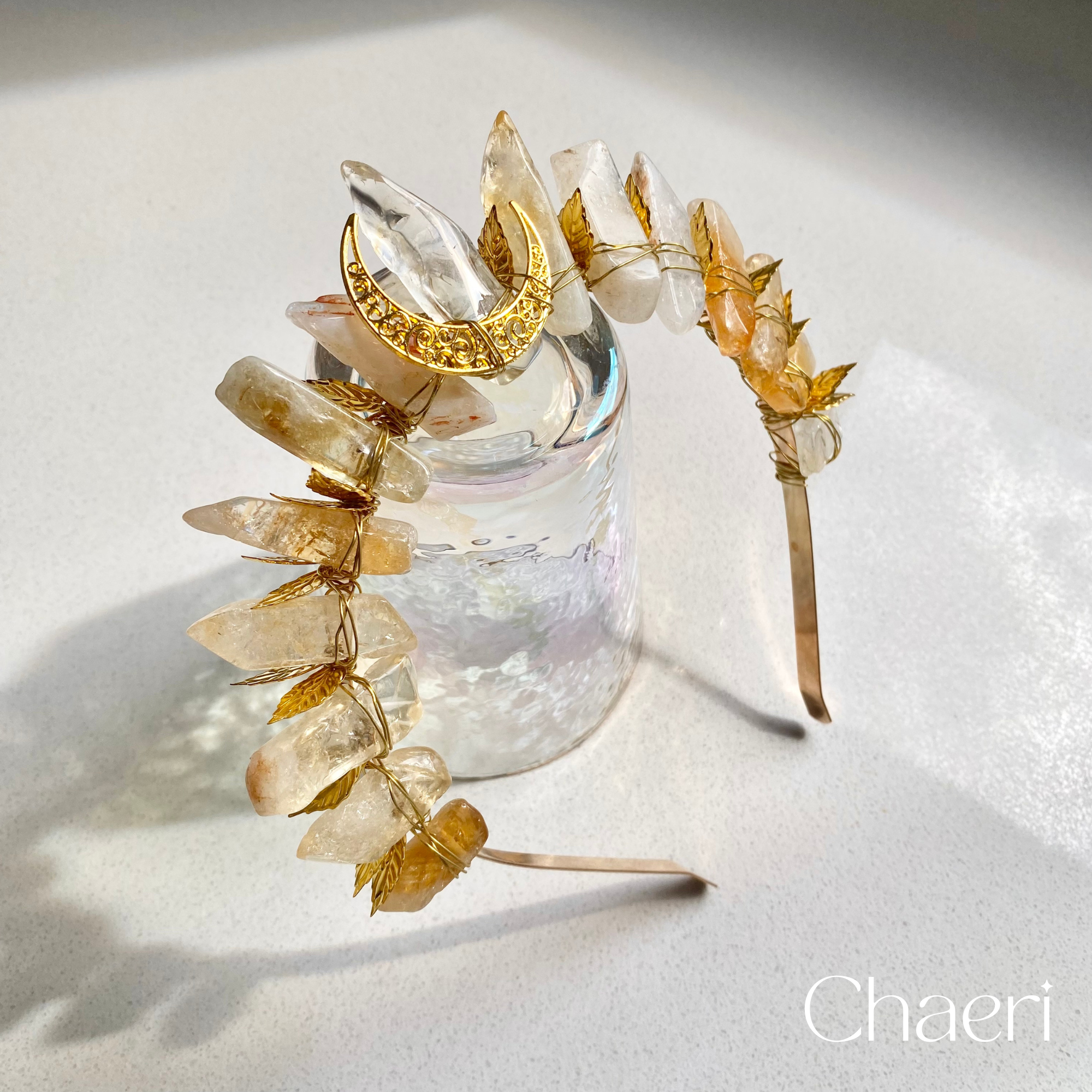 PHI | Citrine Crystal Crown with Golden Moon