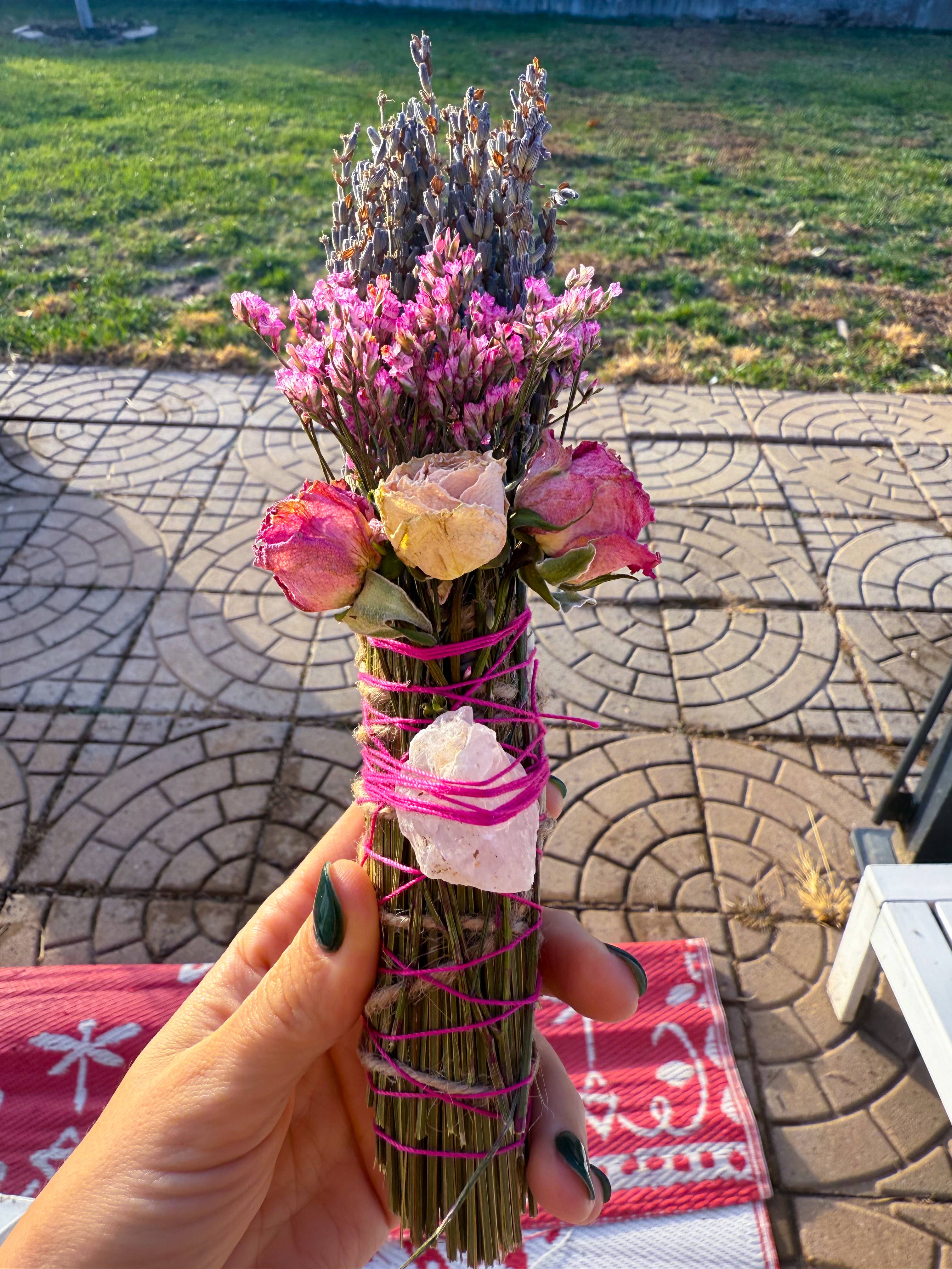 Rose Quartz, Rosemary, Sage, and Lavender Smudge Stick