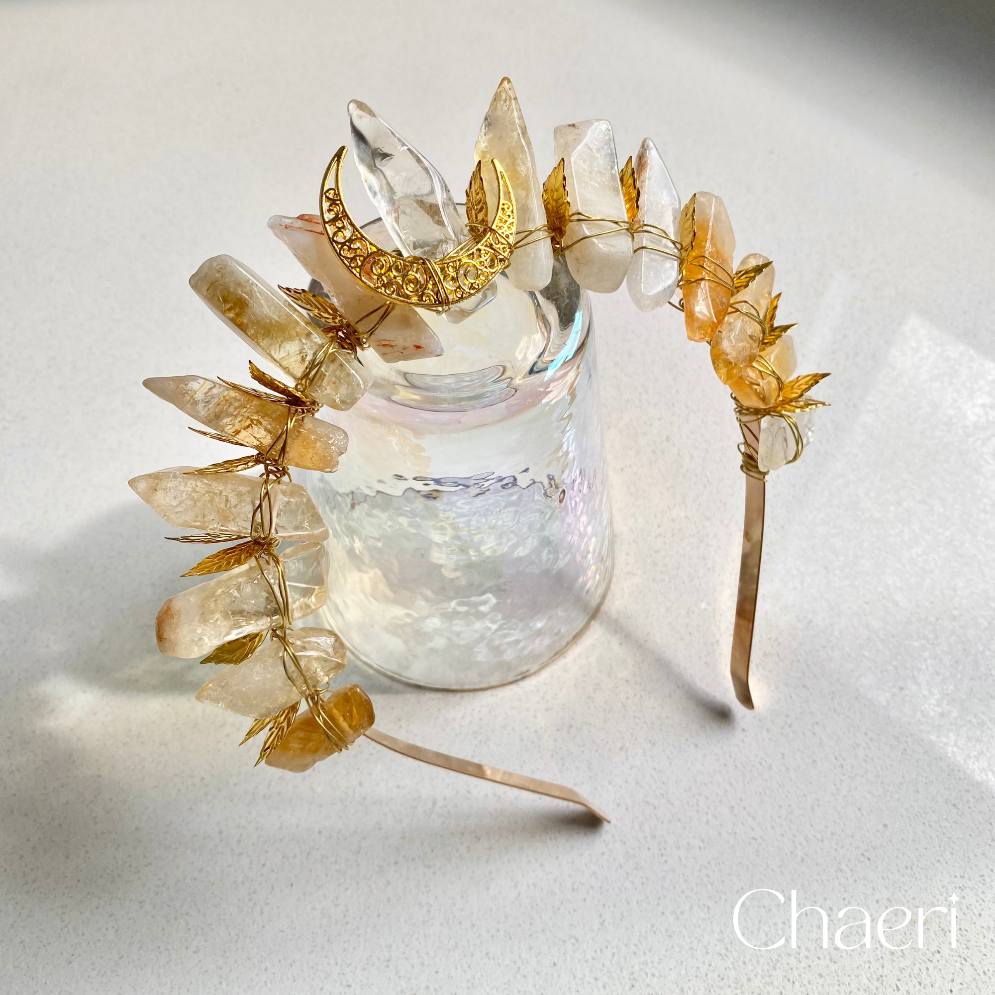 PHI | Citrine Crystal Crown with Golden Moon