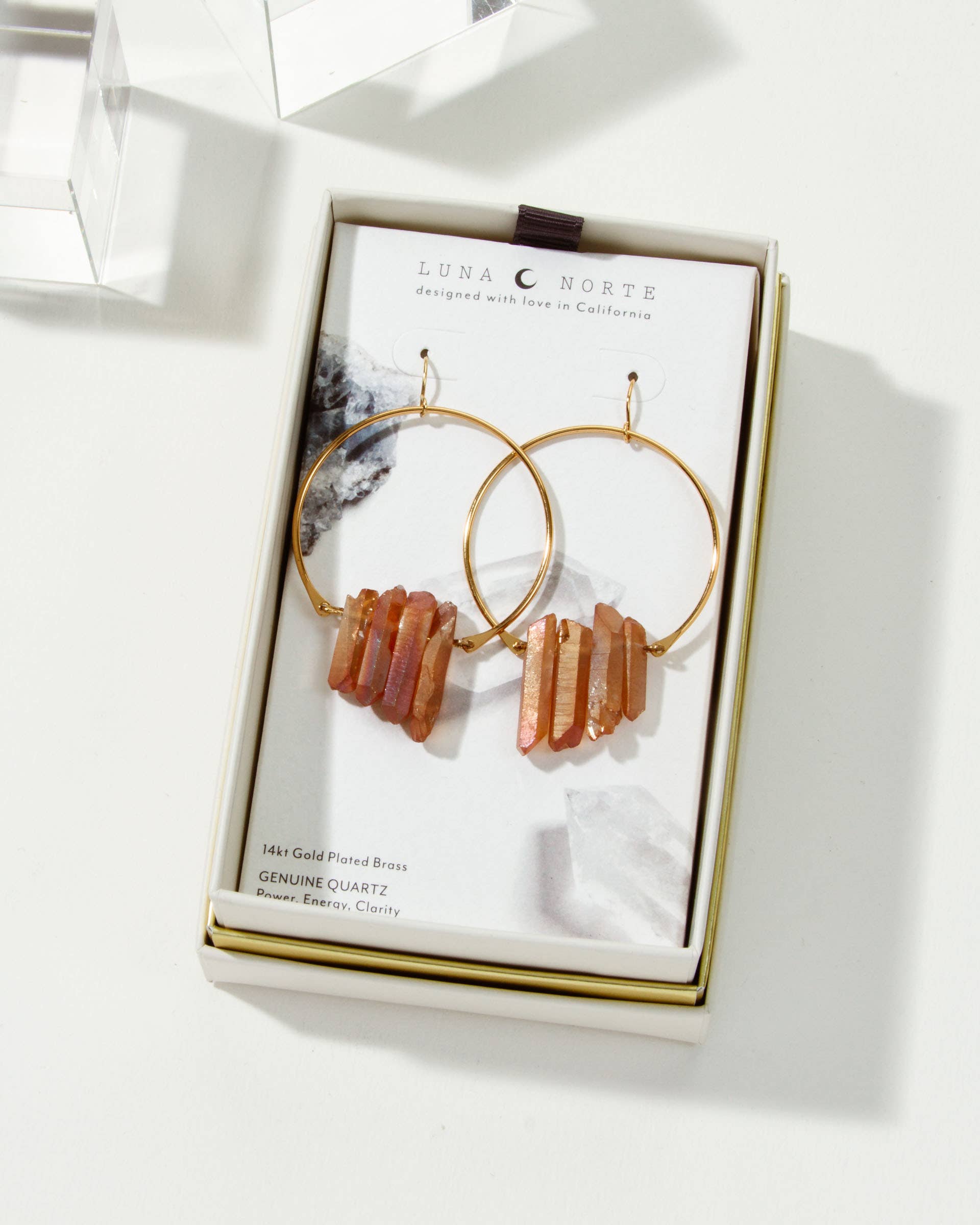 Super Nova Earrings | Peach Quartz Statement Fish Hook