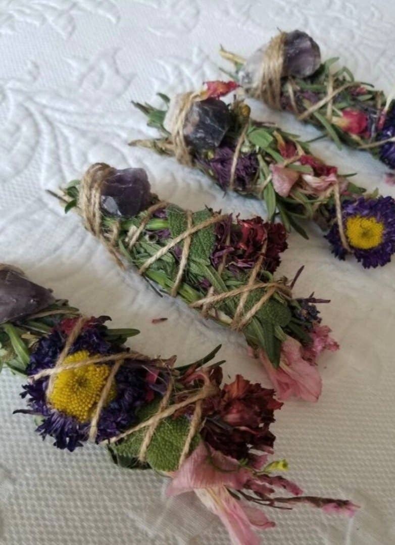 Amethyst, Sage, Rosemary, Lavender and Wild Flower Smudge Stick