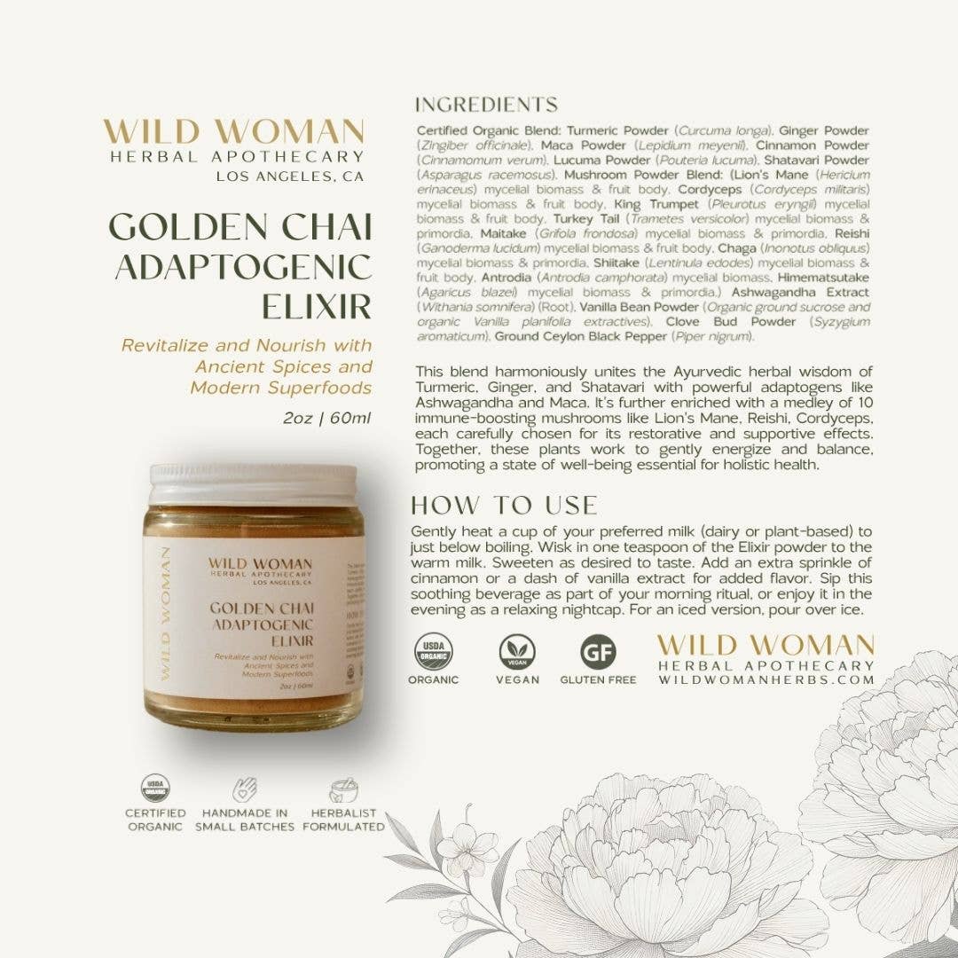 Golden Chai Adaptogenic Elixir | Ayurvedic Mushroom Blend