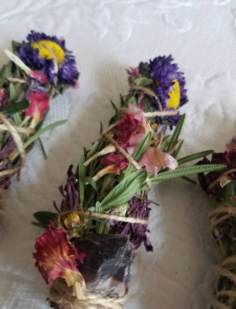 Amethyst, Sage, Rosemary, Lavender and Wild Flower Smudge Stick