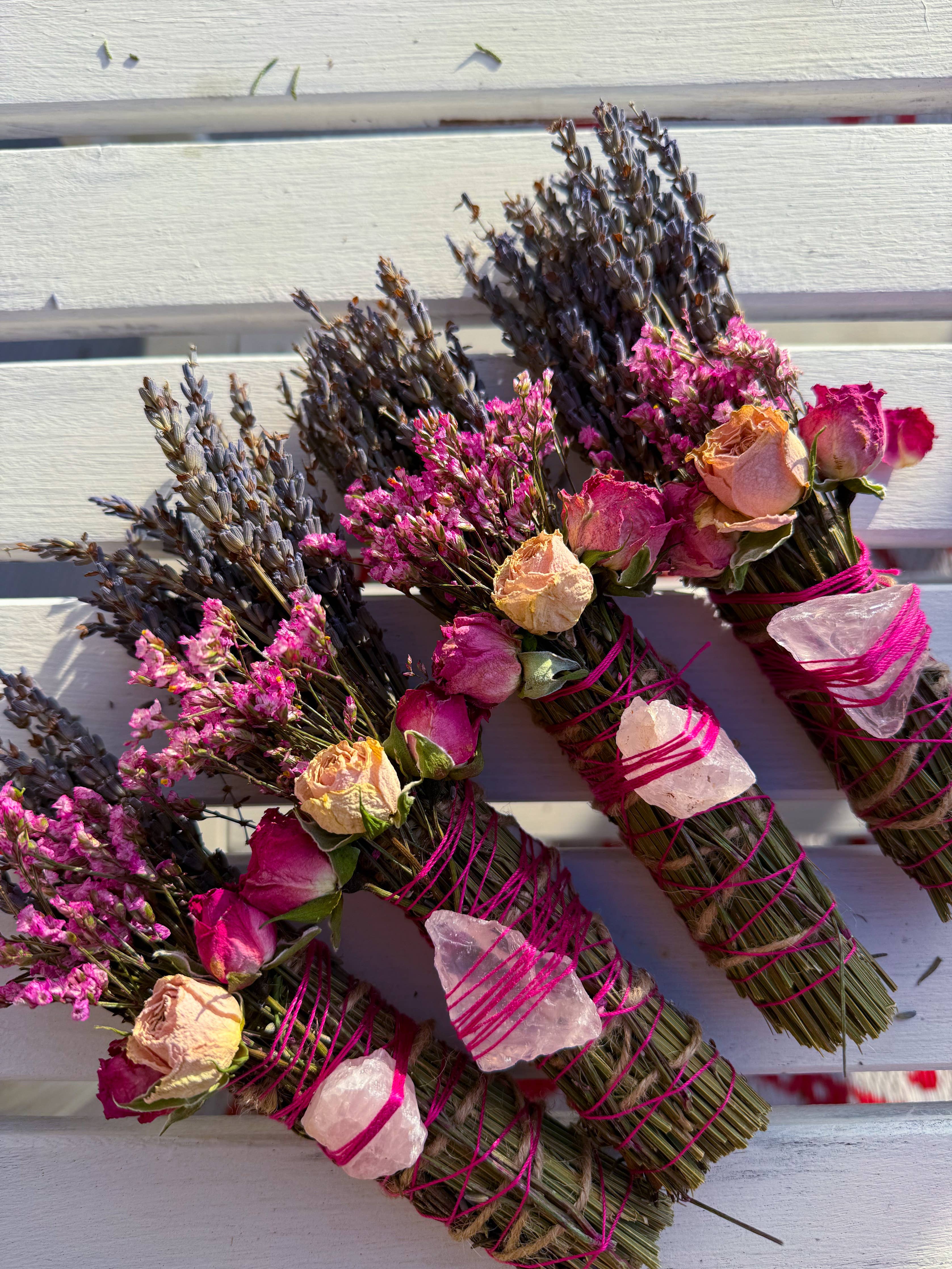 Rose Quartz, Rosemary, Sage, and Lavender Smudge Stick
