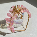 MARI | Pink Crystal Quartz Crown with Sun Charm