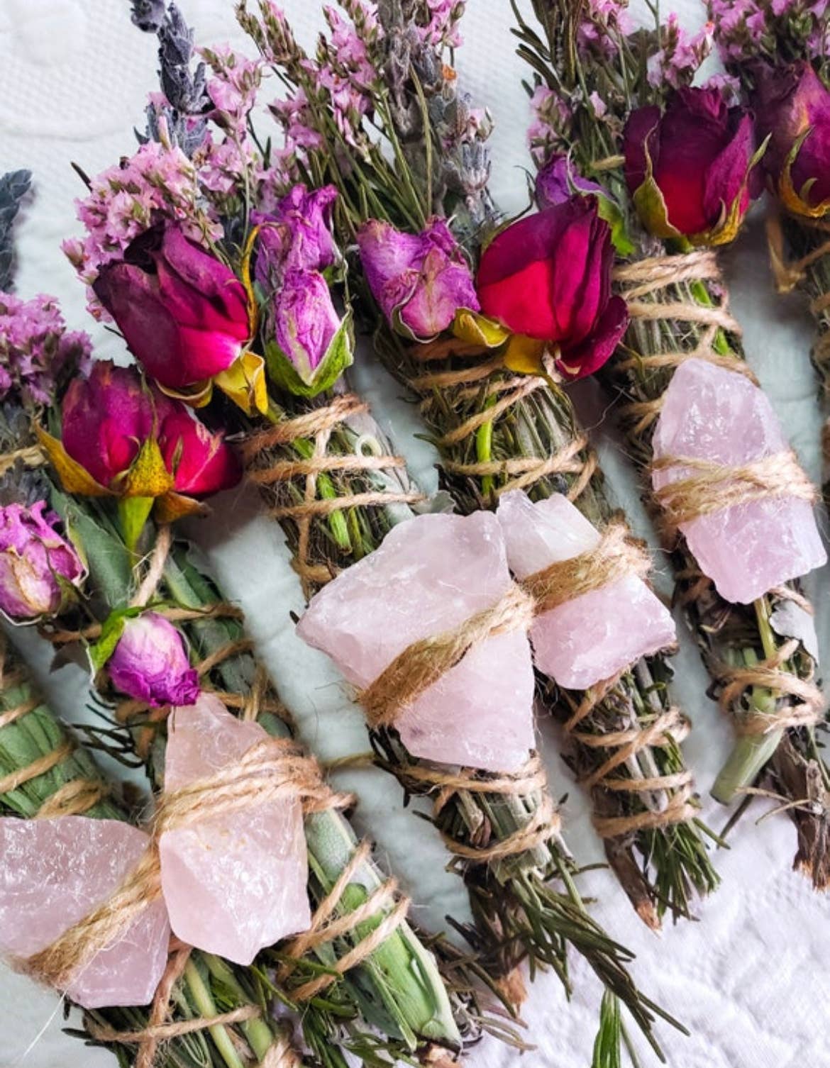 Rose Quartz, Rosemary, Sage, and Lavender Smudge Stick