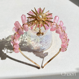 MARI | Pink Crystal Quartz Crown with Sun Charm