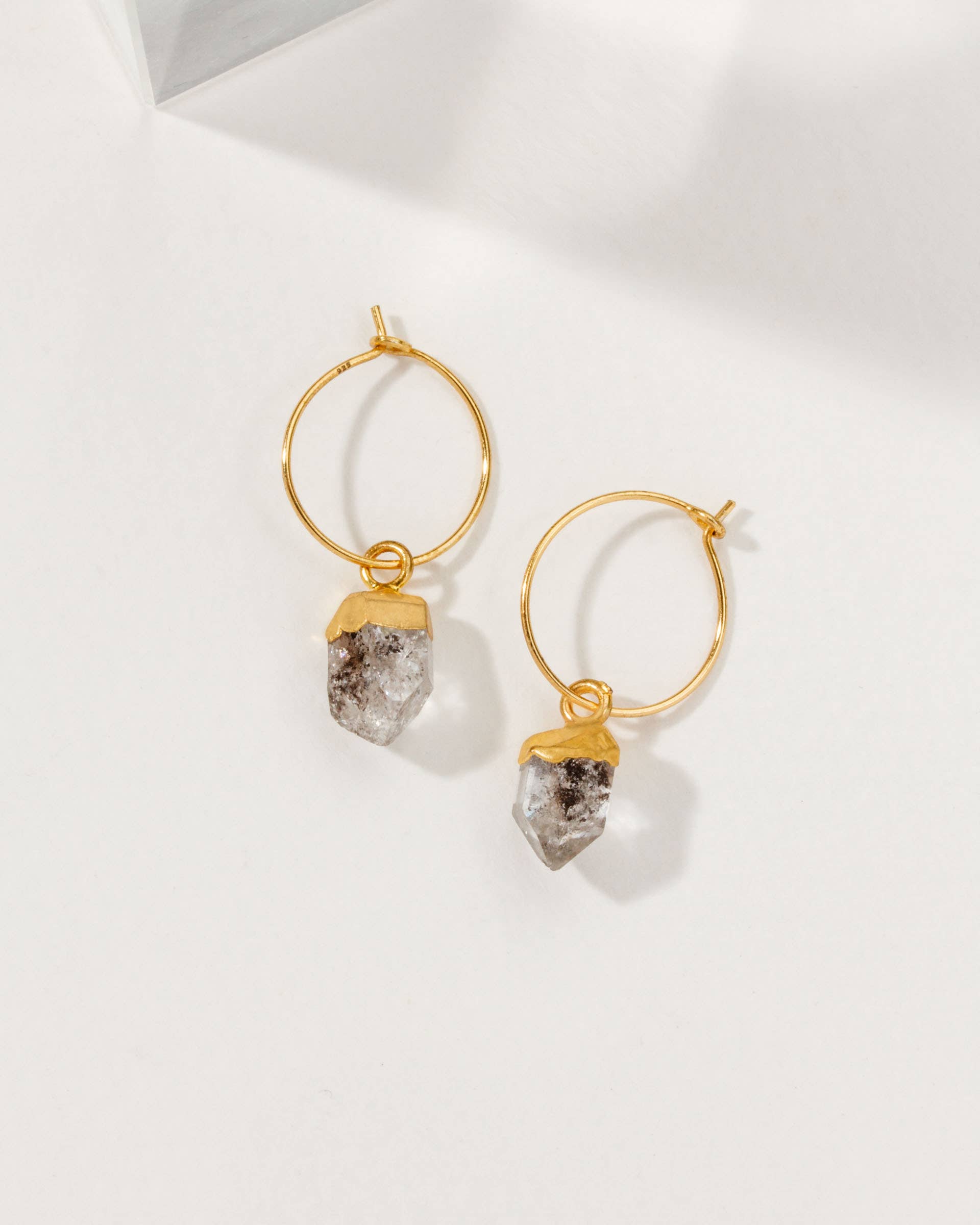 14kt Sterling Silver Herkimer Quartz Mini Hoops