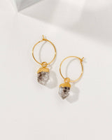 14kt Sterling Silver Herkimer Quartz Mini Hoops