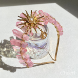 MARI | Pink Crystal Quartz Crown with Sun Charm