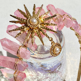 MARI | Pink Crystal Quartz Crown with Sun Charm