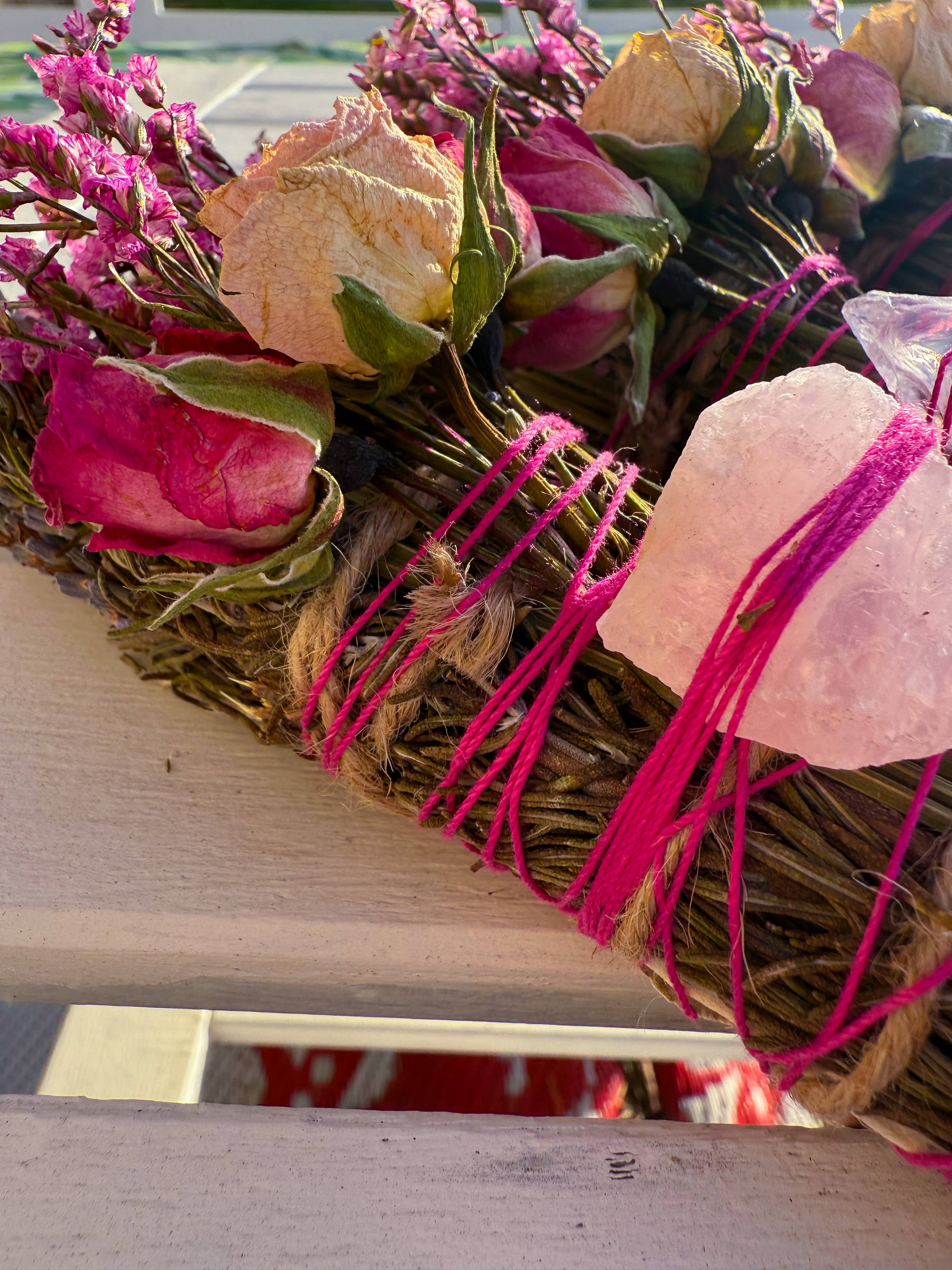Rose Quartz, Rosemary, Sage, and Lavender Smudge Stick