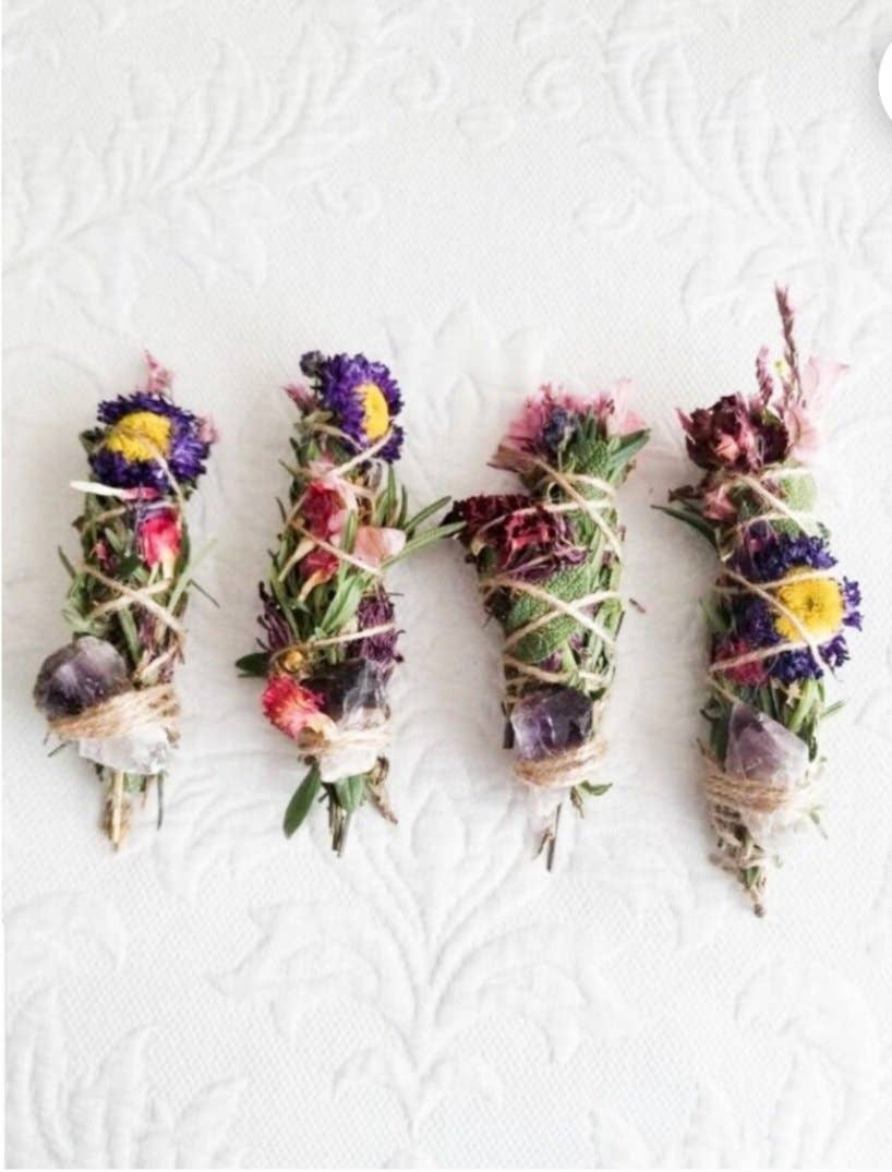 Amethyst, Sage, Rosemary, Lavender and Wild Flower Smudge Stick