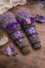 Amethyst, Sage, Rosemary, Lavender and Wild Flower Smudge Stick
