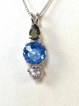 Siberian Blue Quartz Mini Radiant Heart™ with Danburite & Colombian Obsidian Necklace- Paul Jensen Signature Collection